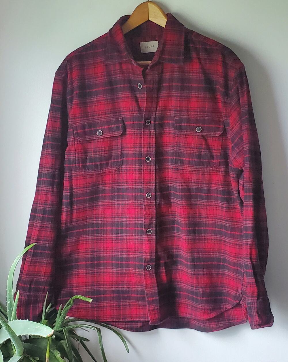 Jachs NY Red Black Plaid Button Down Heavyweight Plaid Flannel Shirt Mens XL